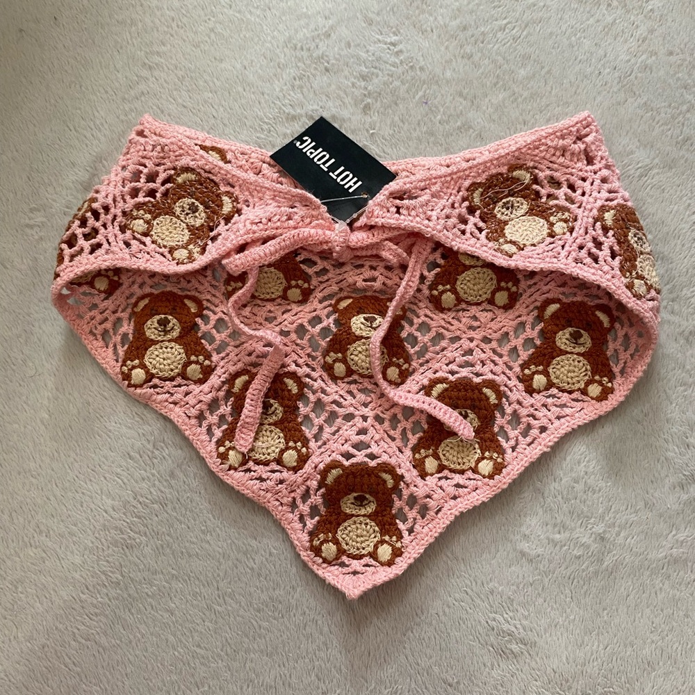 Pink Teddy Crochet Headscarf